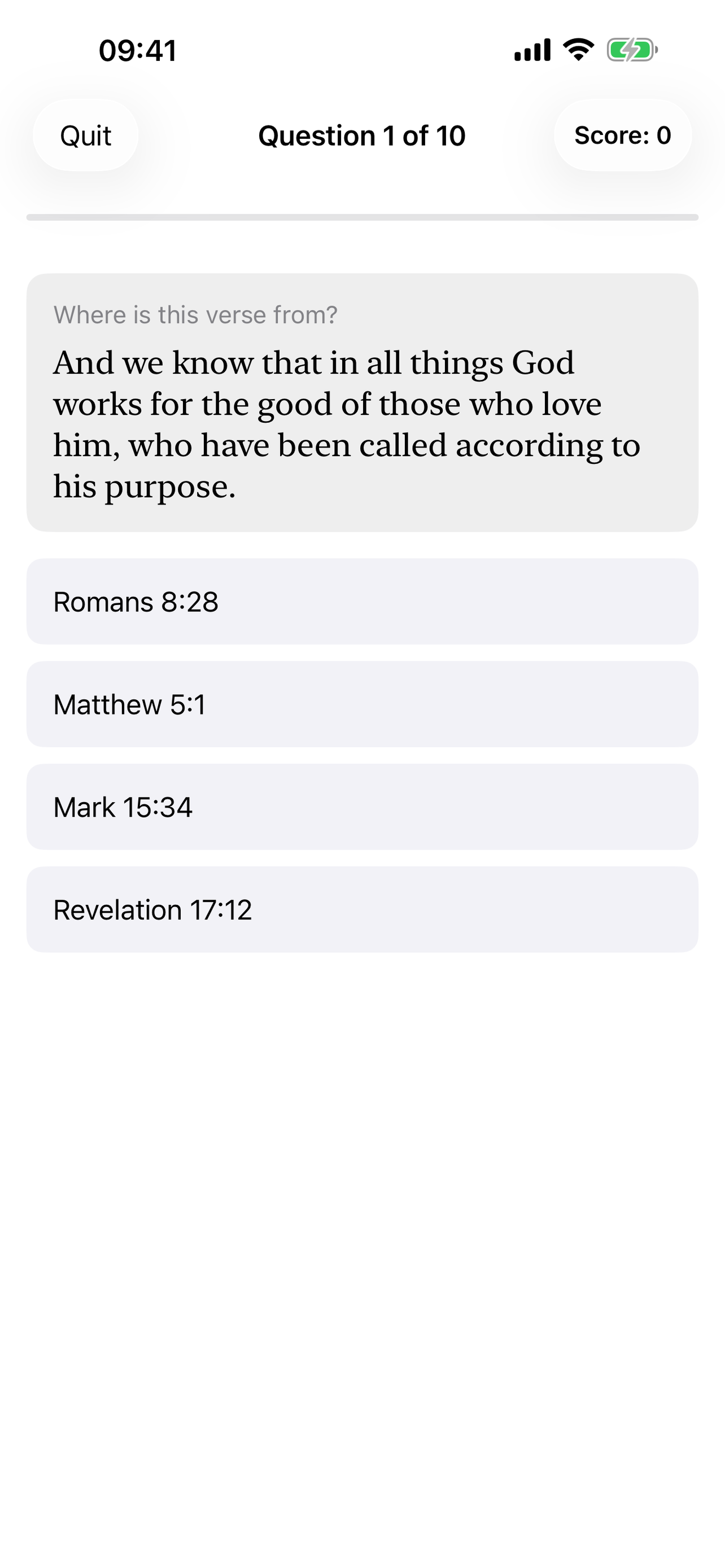 Quiz question asking where a verse is from